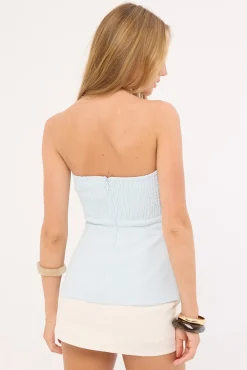 Maris Strapless Linen Top Light Blue