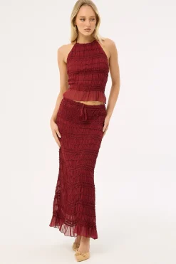 Marisole Gathered Maxi Skirt Burgundy