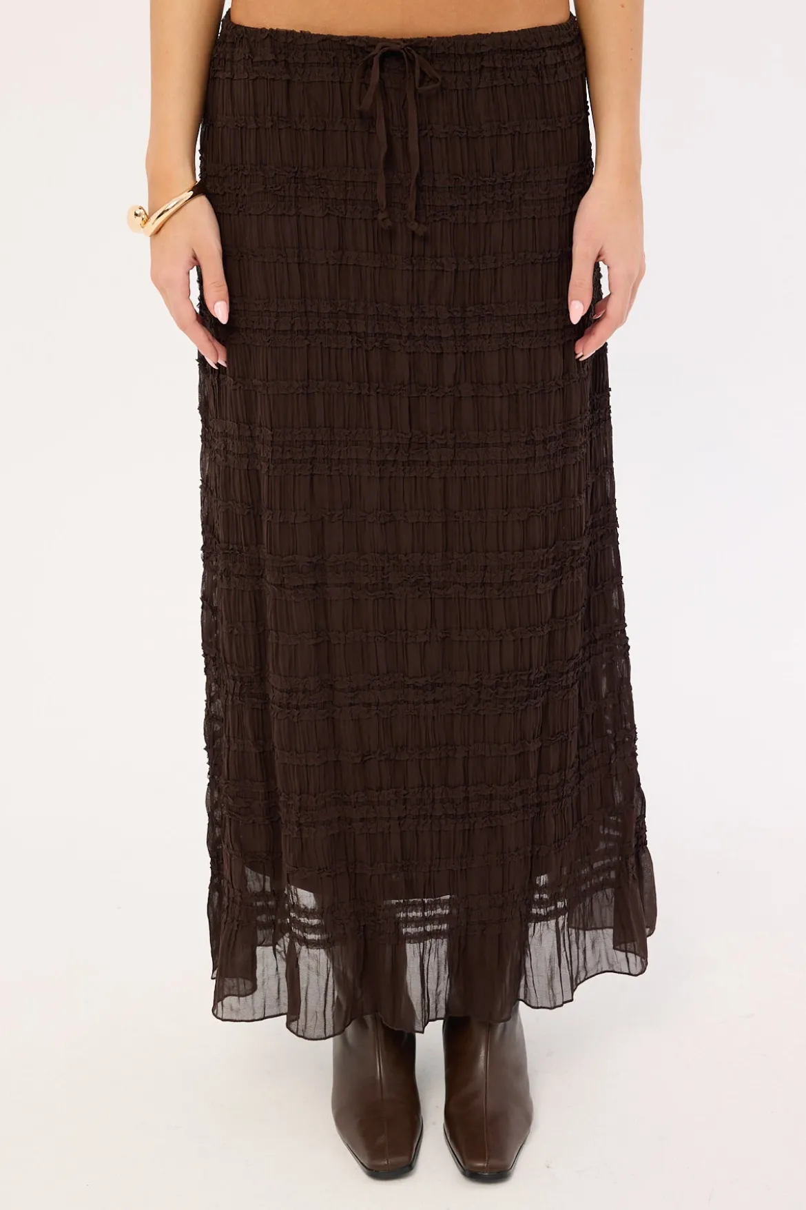 Marisole Gathered Maxi Skirt Choc