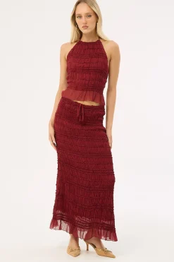 Marisole Halter Gathered Tie Top Burgundy