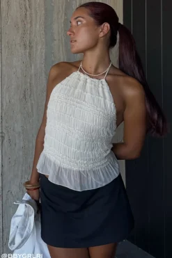 Marisole Halter Gathered Tie Top Cream