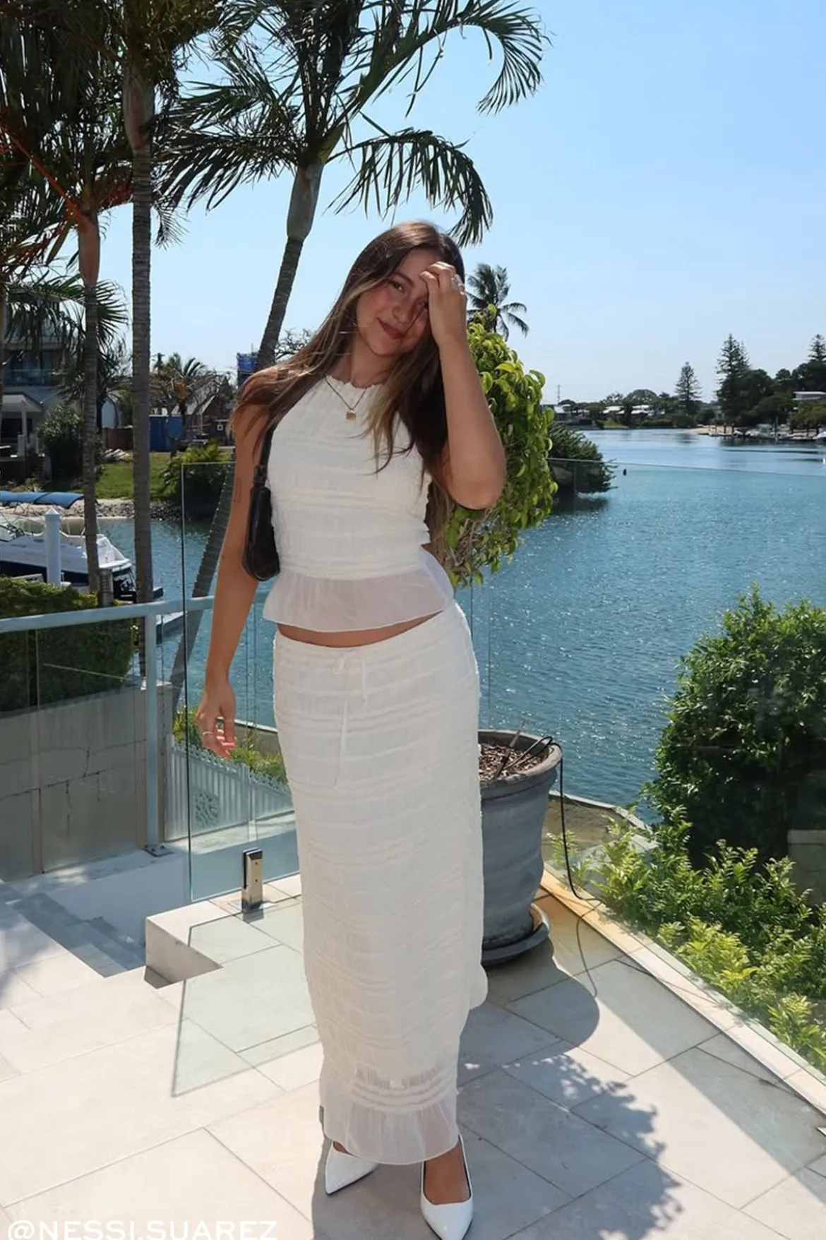 Marisole Halter Gathered Tie Top Cream