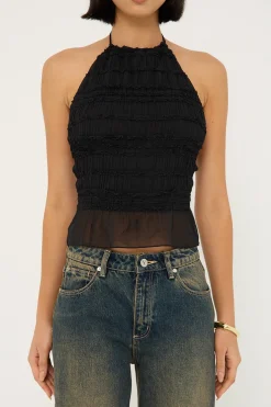 Marisole Halter Gathered Tie Top Black