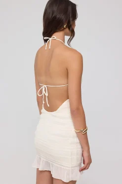 Marisole Halter Gathered Mini Dress Cream