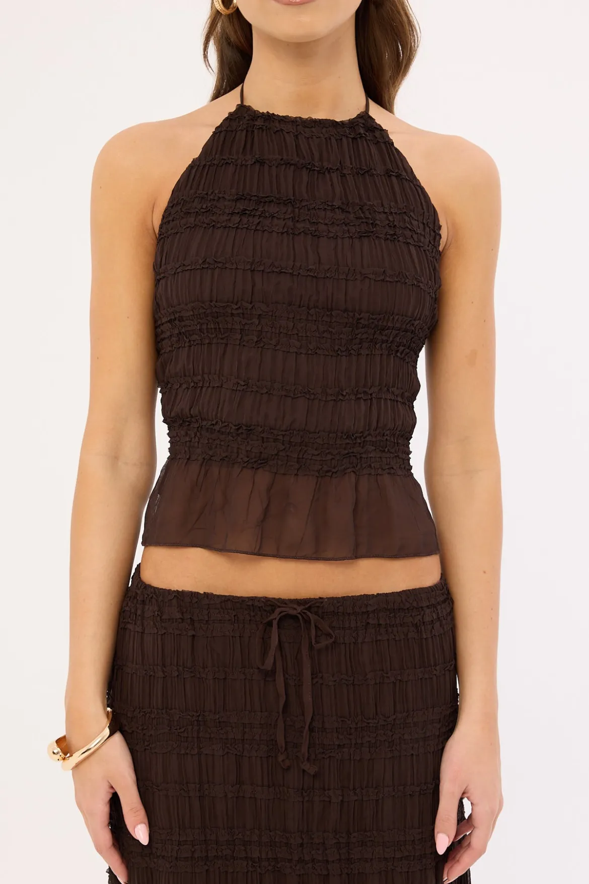 Marisole Halter Gathered Tie Top Brown