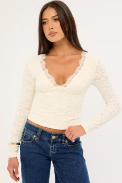 Matilde Lace Long Sleeve Top Cream