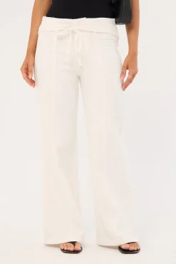 Maui Tie Front Low Rise Linen Pant White