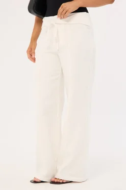 Maui Tie Front Low Rise Linen Pant White