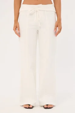 Maui Tie Front Low Rise Linen Pant White