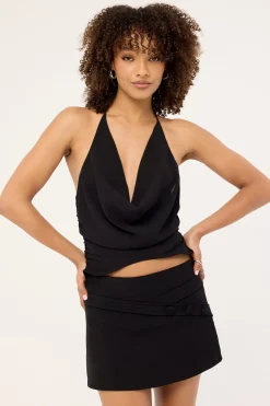 Maura Button Mid Rise Mini Skirt Black