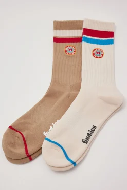 Melbourne Bitter Logo Stripe Sneaker Sock Cream/Brown