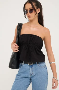 Melodic Strapless Gathered Top Black