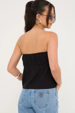 Melodic Strapless Gathered Top Black
