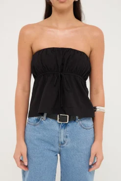 Melodic Strapless Gathered Top Black