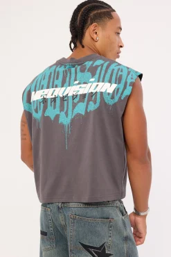 Menace Cropped Muscle Tank Asphalt