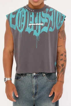 Menace Cropped Muscle Tank Asphalt