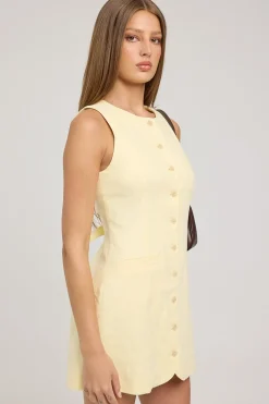 Menorca High Neck Linen Mini Dress Lemon