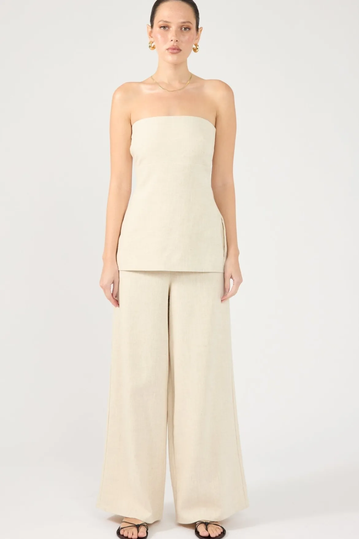 MENORCA LINEN SPECKLE STRAPLESS TOP Oat