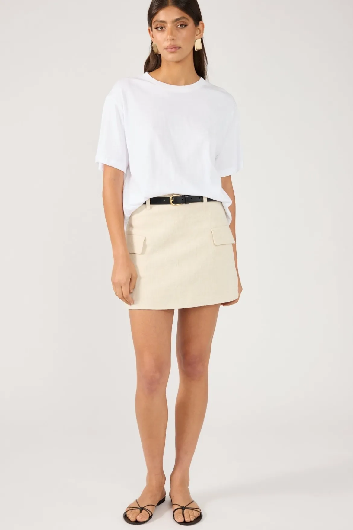 MENORCA LINEN SPECKLE TAILORED SKIRT Oatmeal