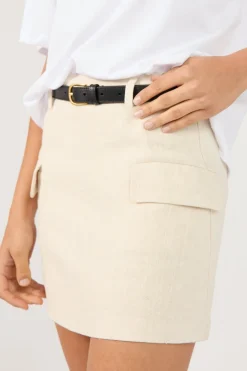 MENORCA LINEN SPECKLE TAILORED SKIRT Oatmeal