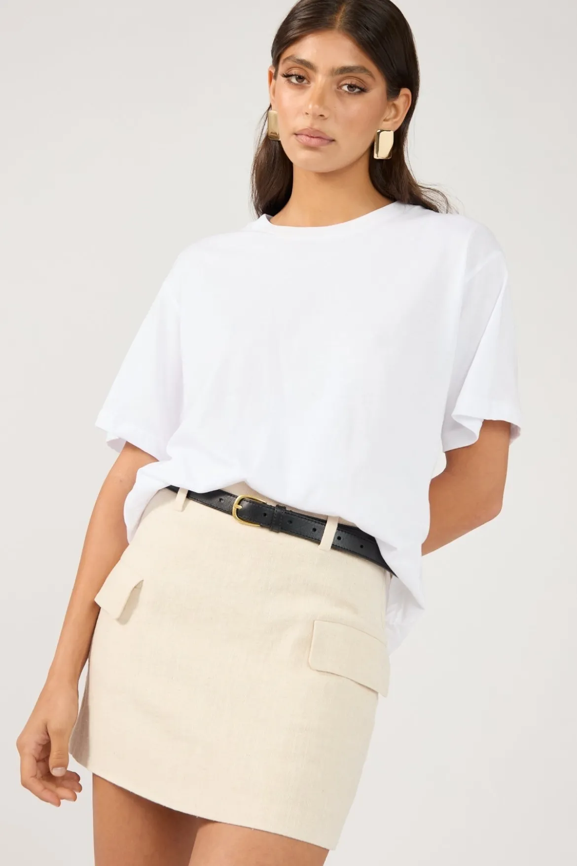 MENORCA LINEN SPECKLE TAILORED SKIRT Oatmeal