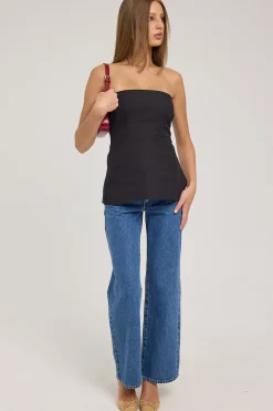 Menorca Linen Strapless Top Black