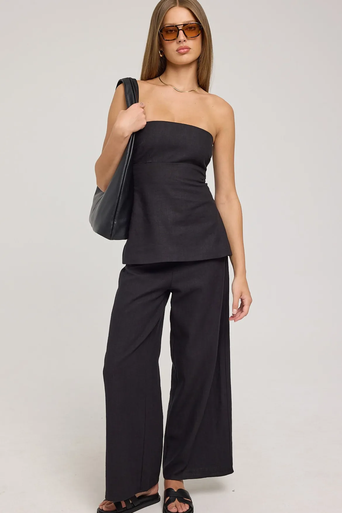 Menorca Linen Strapless Top Black