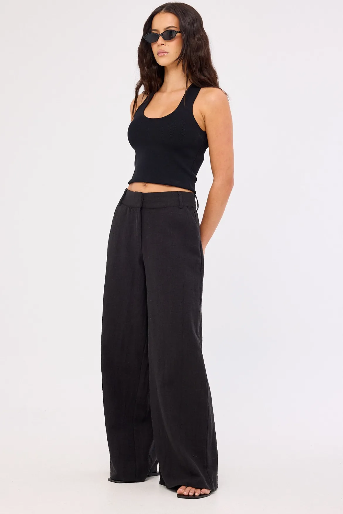 Menorca Low Rise Linen Pant Black