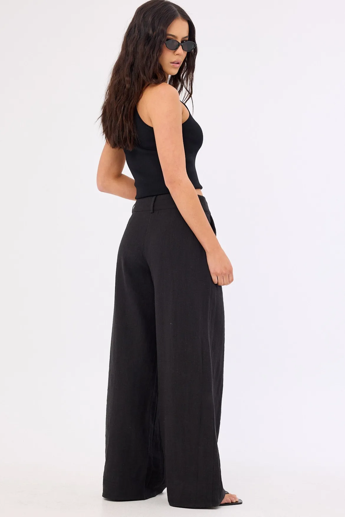Menorca Low Rise Linen Pant Black