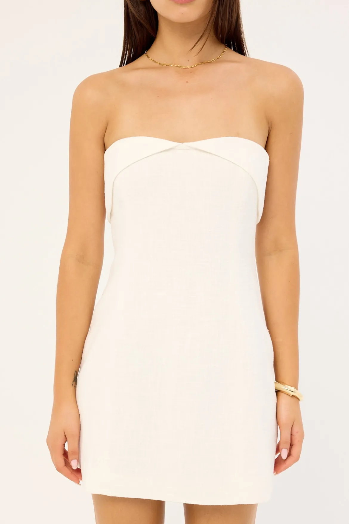 Menorca Strapless Linen Mini Dress White