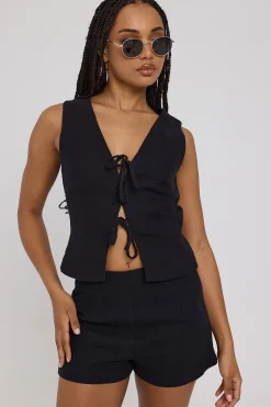 Menorca Tie Up Vest Top Black