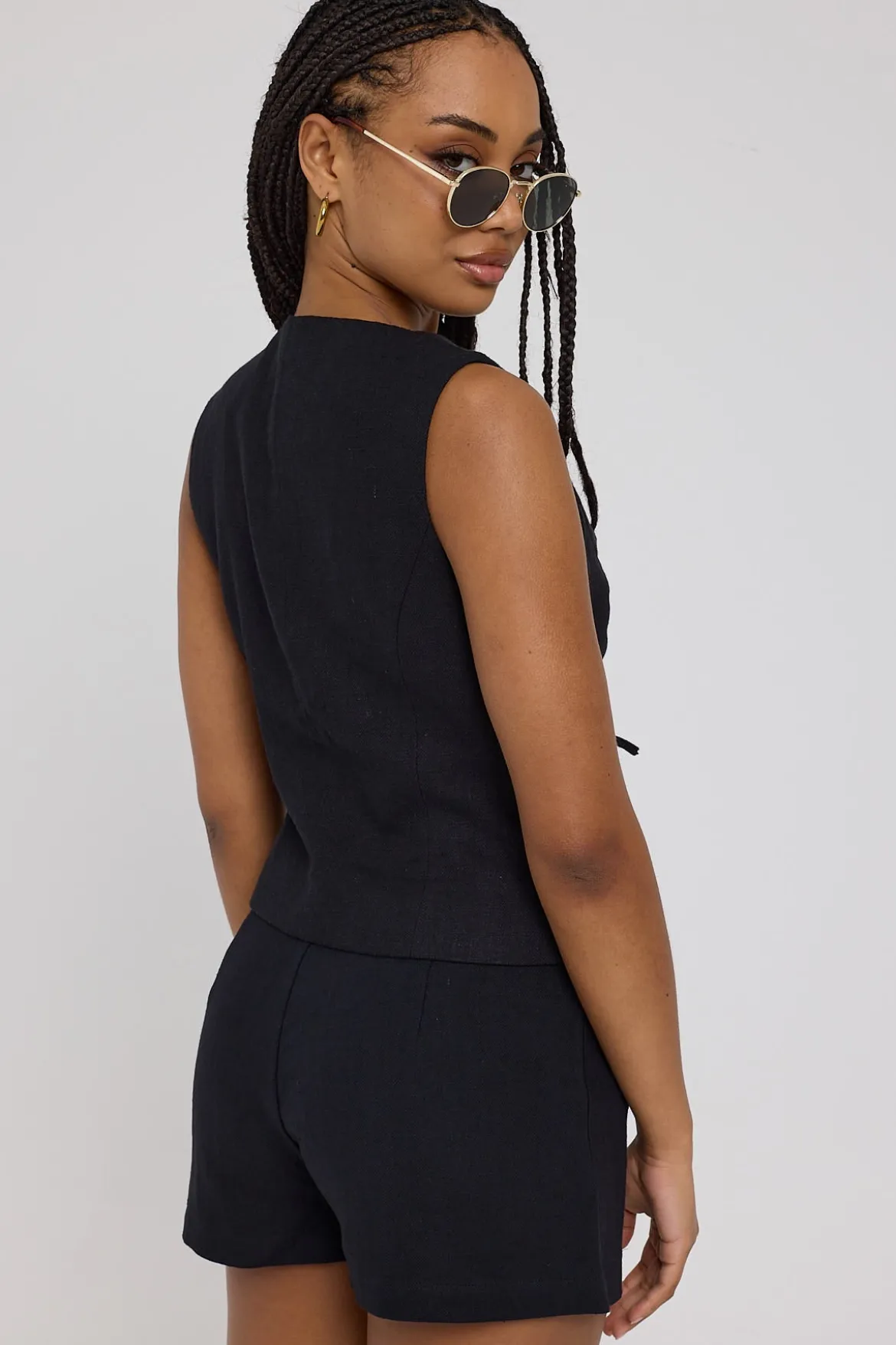 Menorca Tie Up Vest Top Black