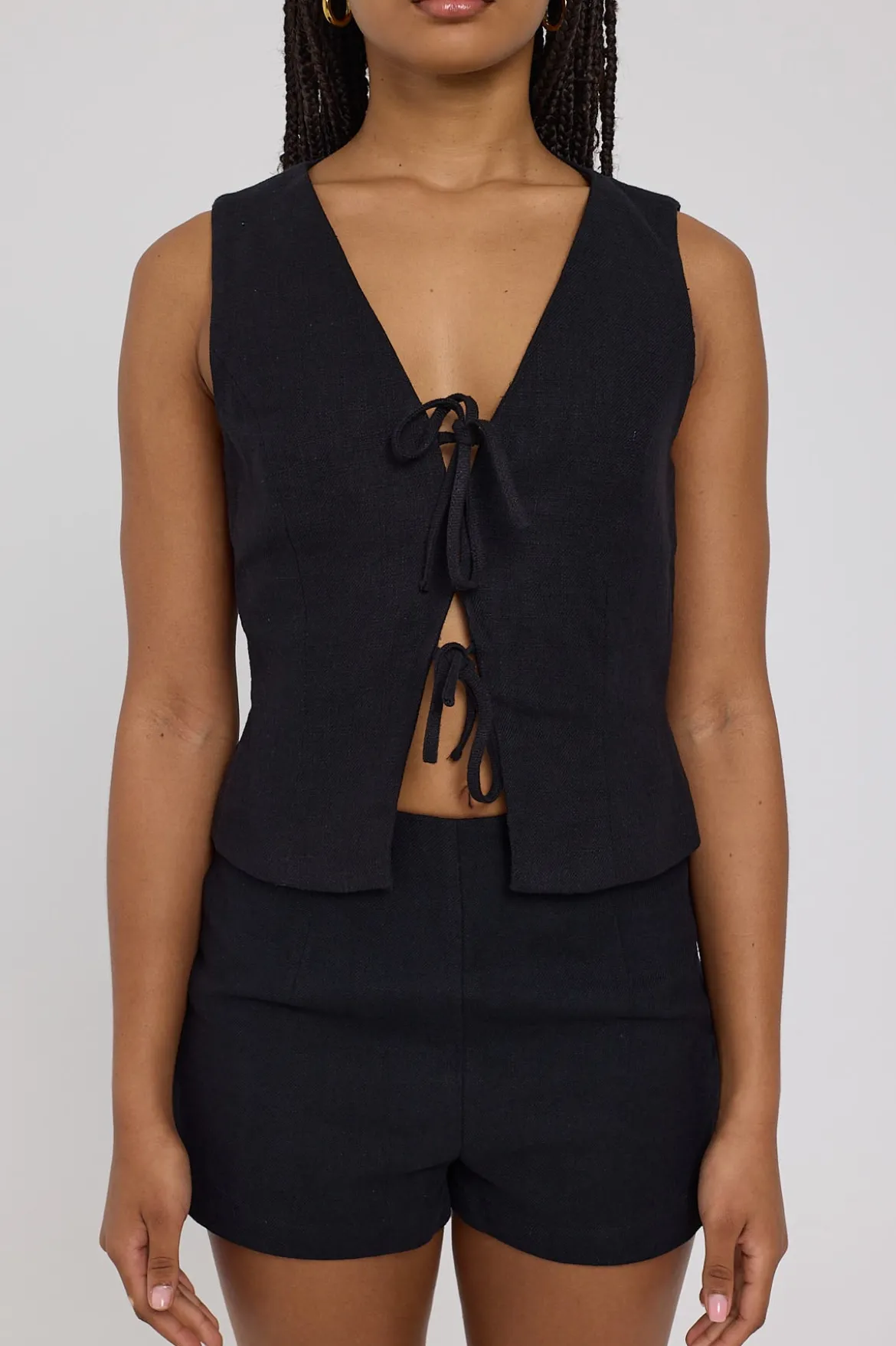 Menorca Tie Up Vest Top Black