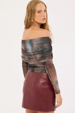 Meteor Elyse Off Shoulder Recycled Top Blur Print