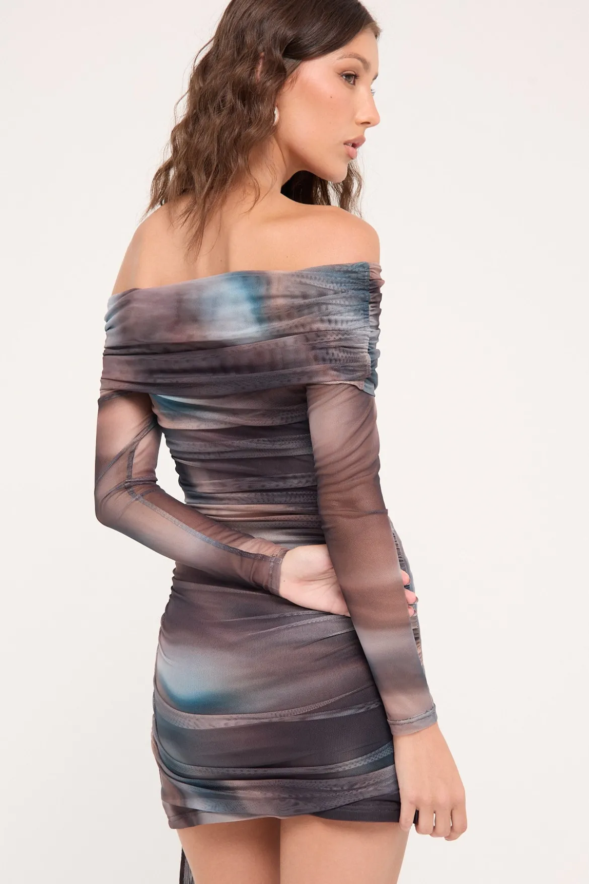 Meteor Elyse Off Shoulder Recycled Dress Blur Print