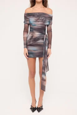 Meteor Elyse Off Shoulder Recycled Dress Blur Print