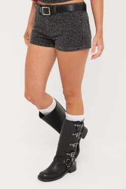 Miaow Y2K Crush Denim Micro Short Leopard