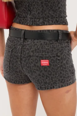 Miaow Y2K Crush Denim Micro Short Leopard