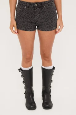 Miaow Y2K Crush Denim Micro Short Leopard