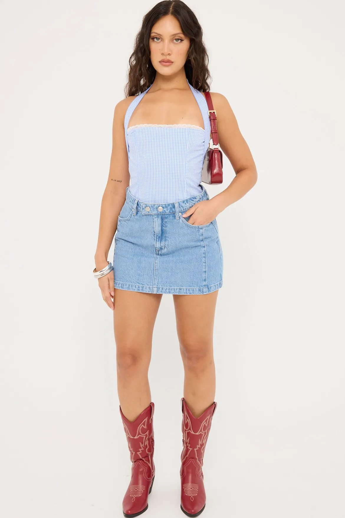 Mid Mini Moto Denim Skirt Blue Monday