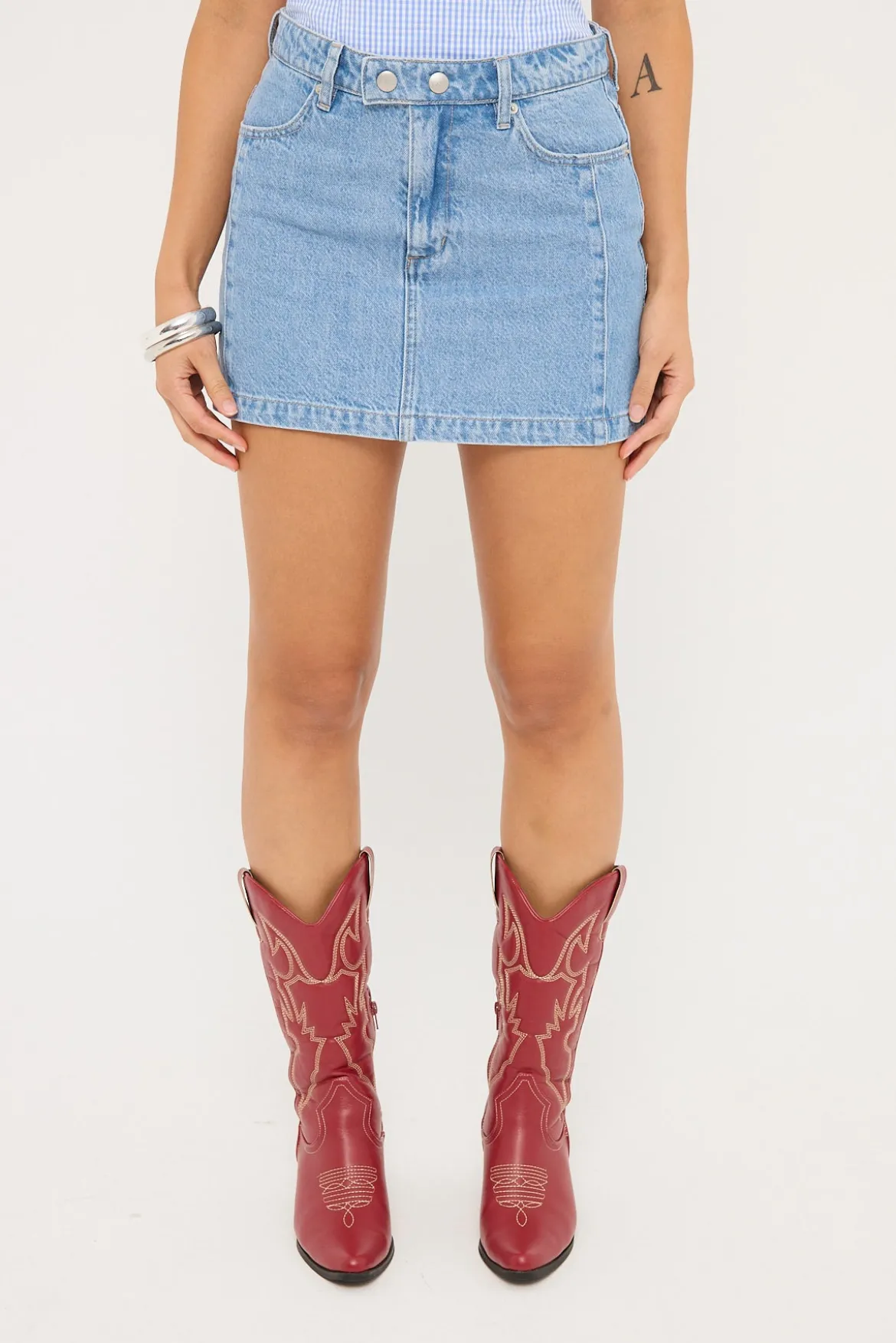 Mid Mini Moto Denim Skirt Blue Monday