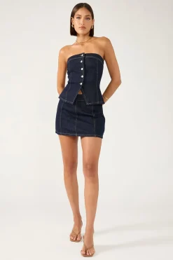 Mila Denim Button Up Top Dark Blue Denim