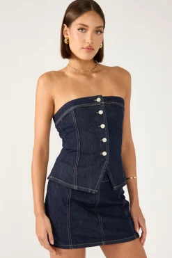 Mila Denim Button Up Top Dark Blue Denim