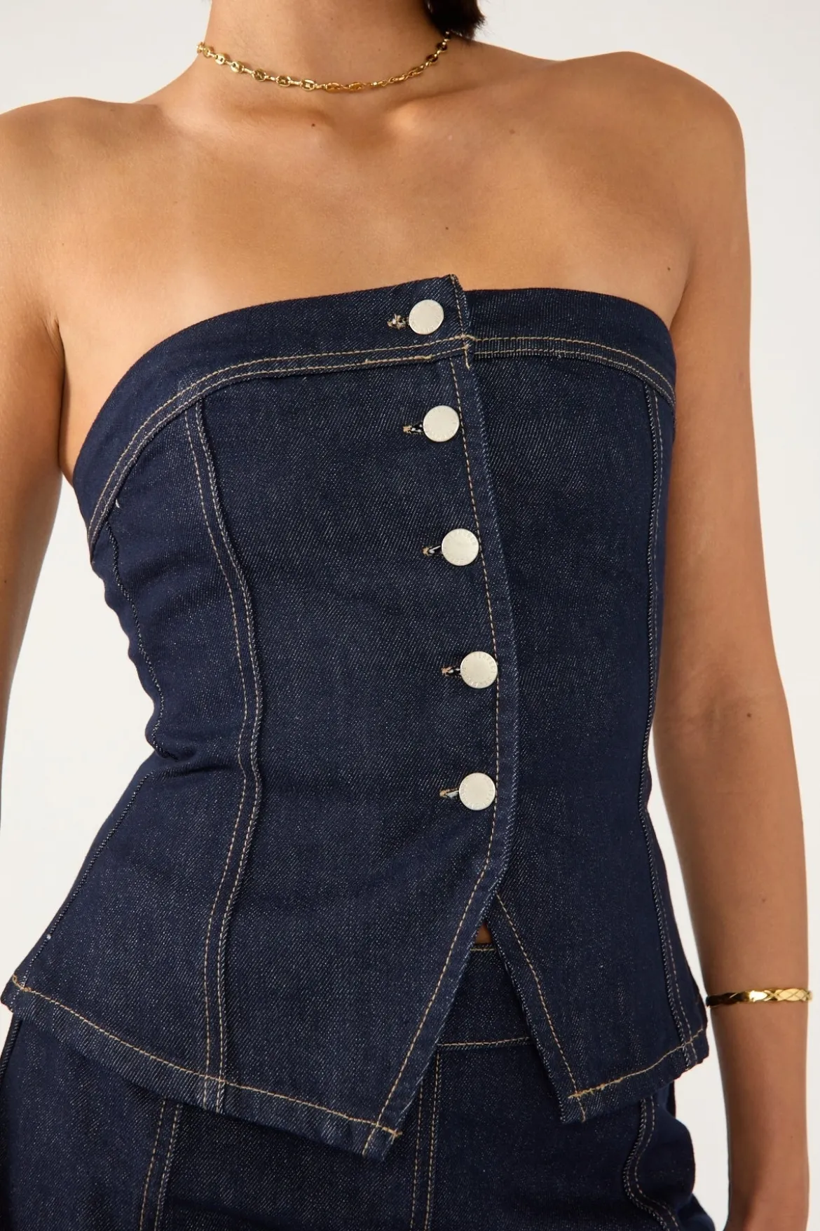 Mila Denim Button Up Top Dark Blue Denim
