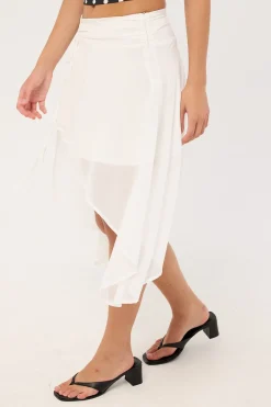 Milena Asymmetrical Midi Skirt White