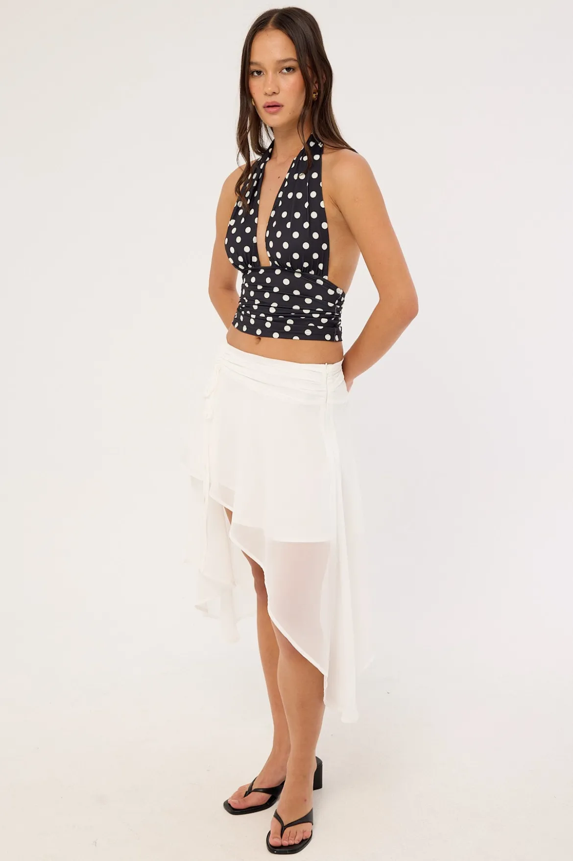 Milena Asymmetrical Midi Skirt White