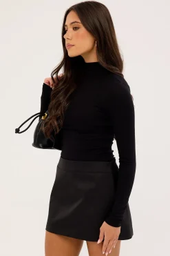 Millie Satin Mid Rise Mini Skirt Black