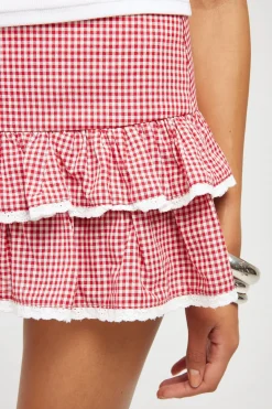 Mimi Frill Mini Skirt Red Gingham