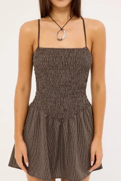 Mimi Smocked Mini Dress Java Plaid