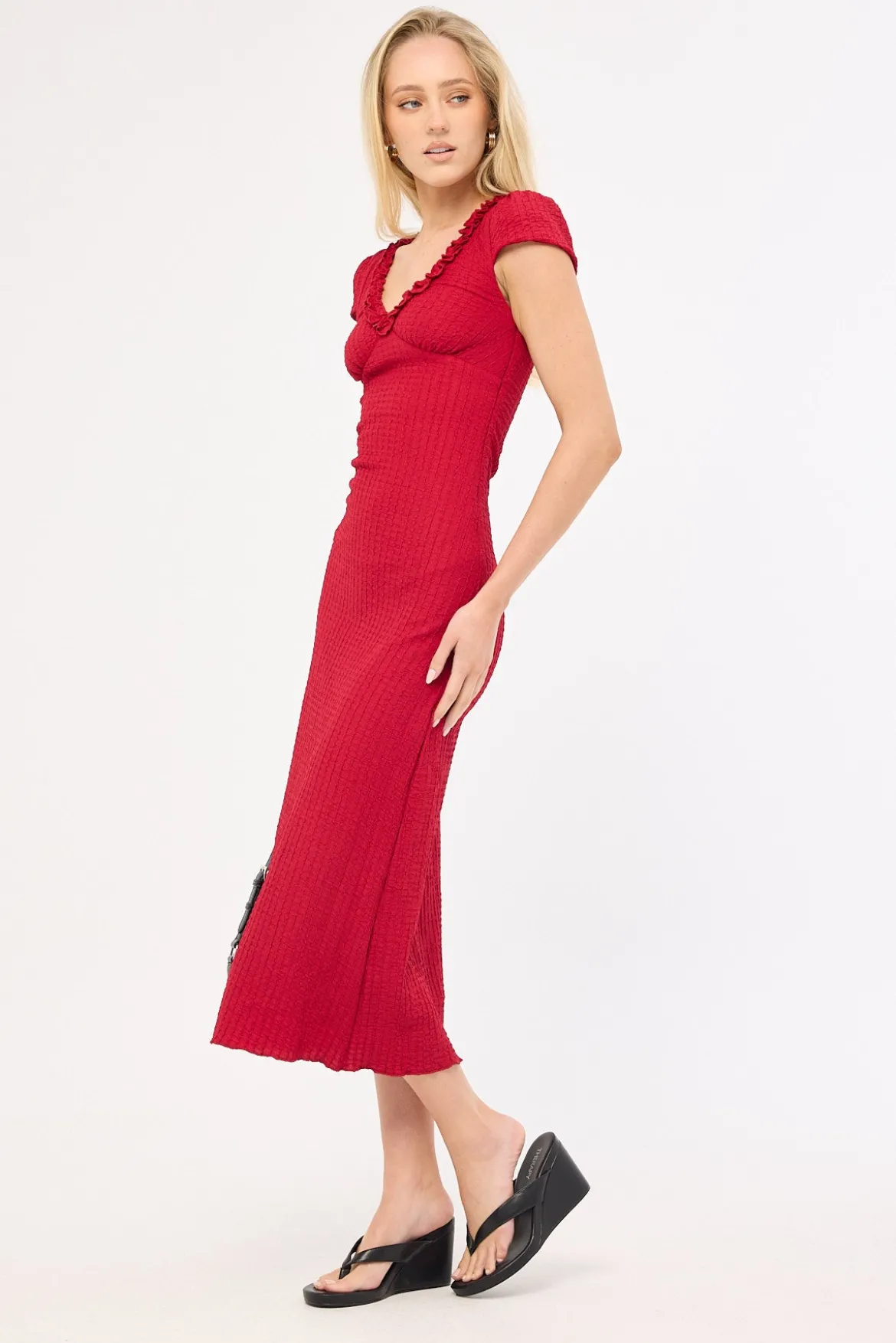 Mimsy Short Sleeve Midi Dress Red